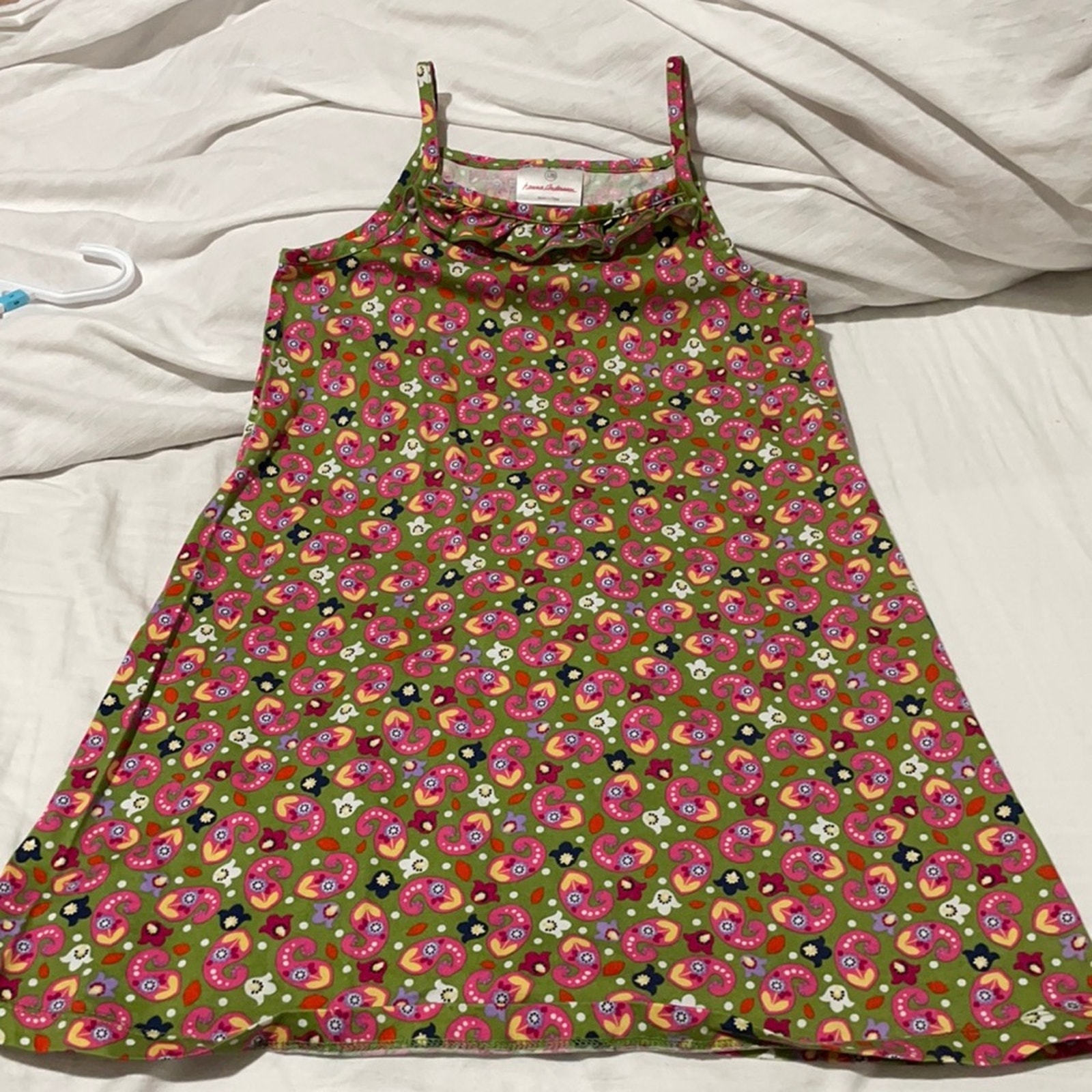 Hanna Andersson 120 6/7 Olive Pink Floral Tank Cotton Shift Dress Worn Once Euc